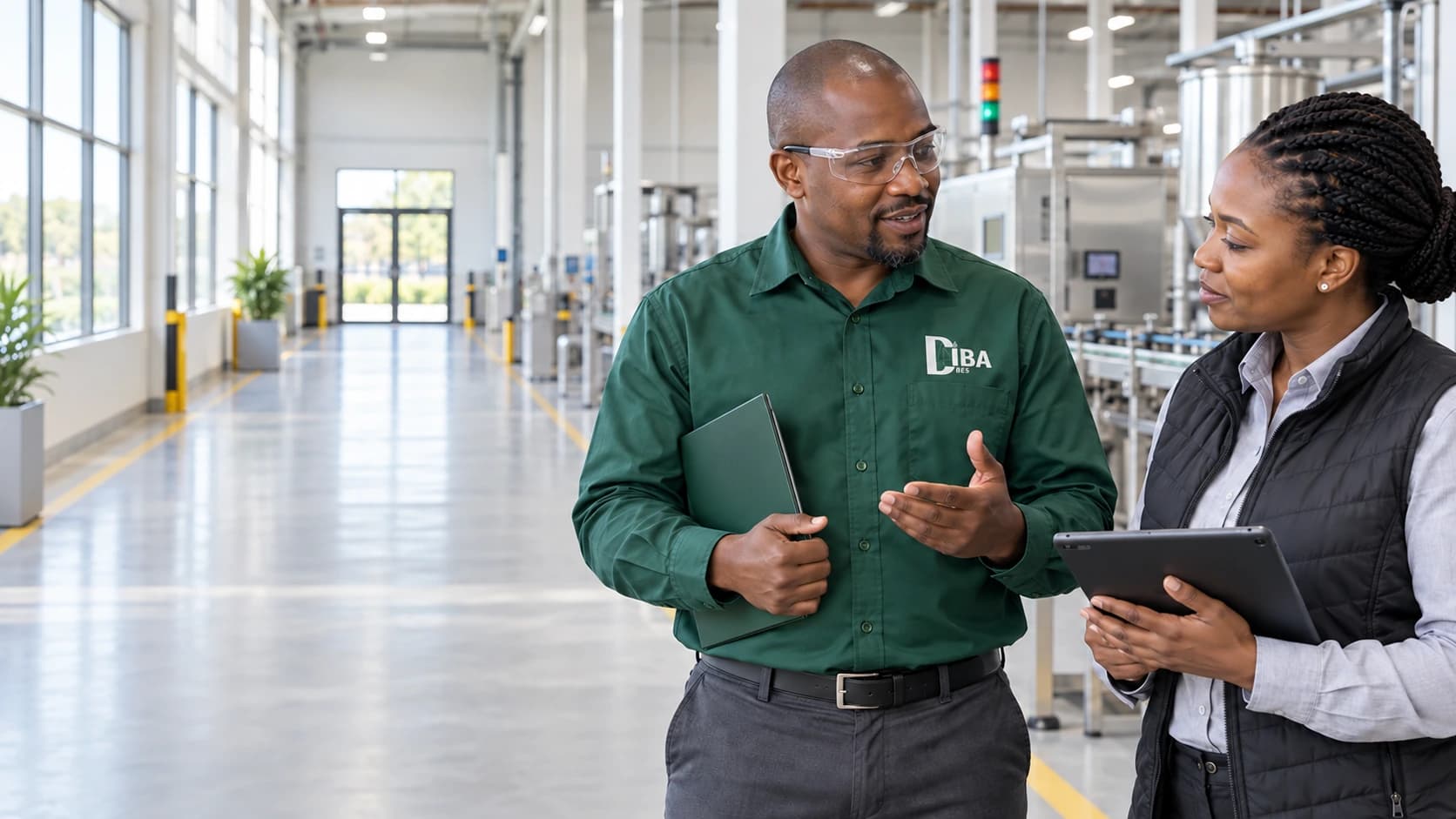 Diba-branded professionals reviewing a commercial facility