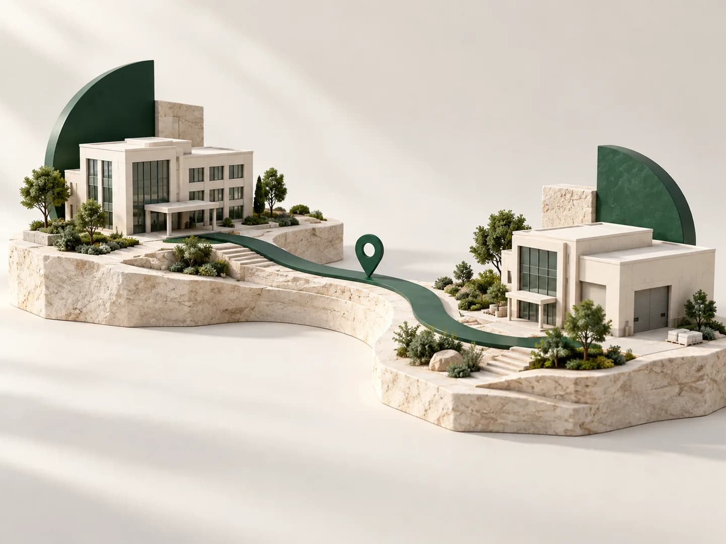 Conceptual illustration of workplaces connected across a landscape